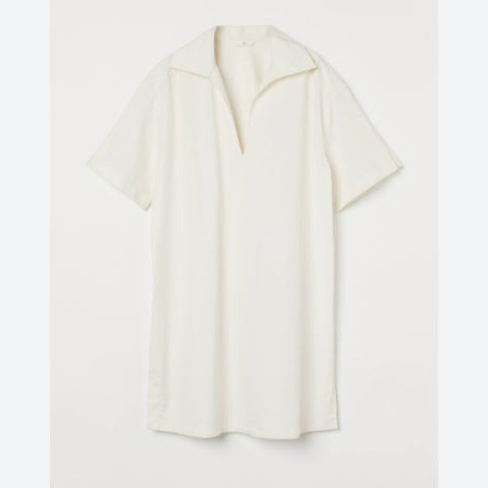 H&M || Beige Cotton Twill Collared Shirt-Dress